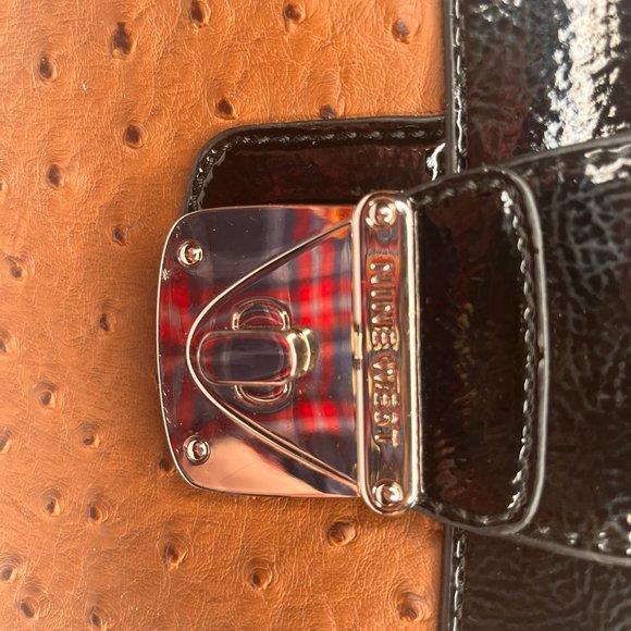 Nine West Brown & Black Crossbody Bag – Faux Ostrich Leather (Early 2000s) - Picture 4 of 11